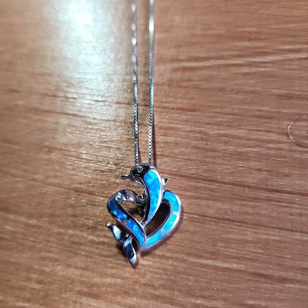 Blue Opal & Sterling Silver Heart Necklace